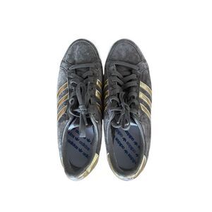 Adidas Womens Gray Gold Suede Lace Up Gold 3 Stripes Sneakers Size 9.5